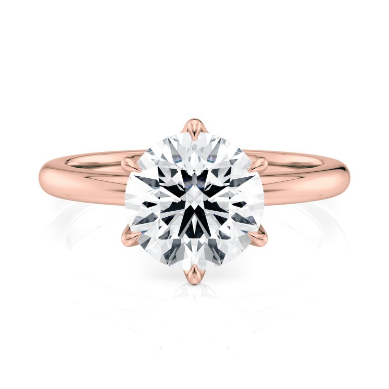 14k rose gold 6 prong tulip solitaire engagement ring with round shape diamond