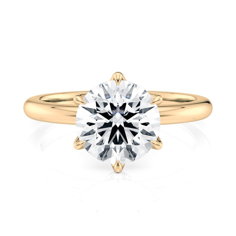 18k yellow gold 6 prong tulip solitaire engagement ring with round shape diamond