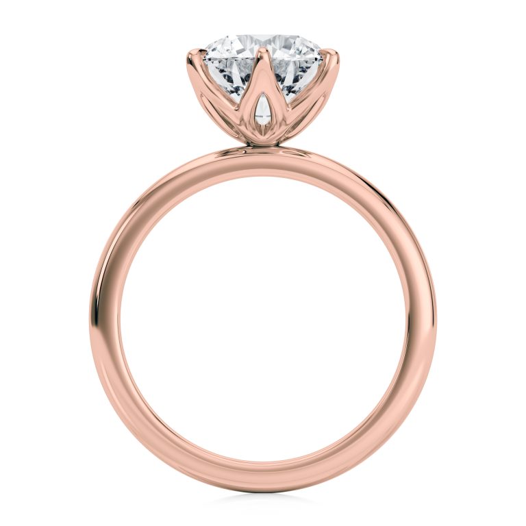14k rose gold 6 prong tulip solitaire engagement ring with round shape diamond