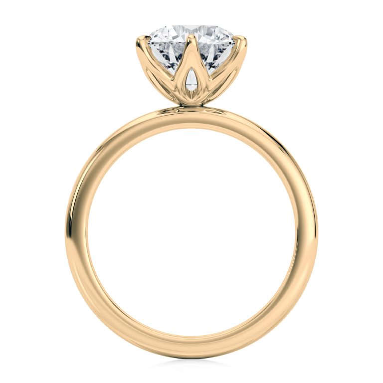 18k yellow gold 6 prong tulip solitaire engagement ring with round shape diamond