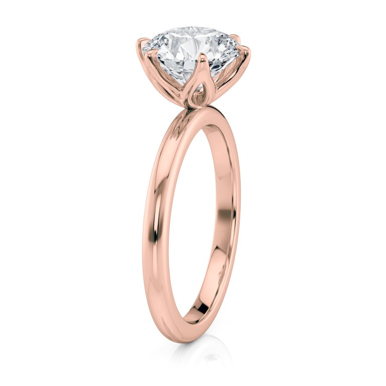 14k rose gold 6 prong tulip solitaire engagement ring with round shape diamond