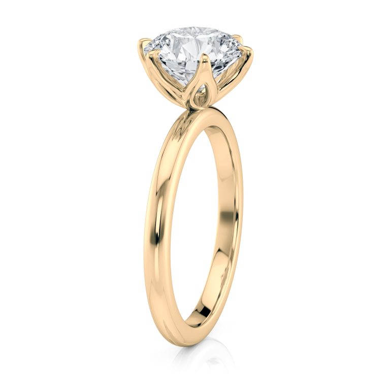 18k yellow gold 6 prong tulip solitaire engagement ring with round shape diamond