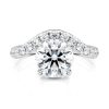 14k white gold natural waves pave engagement ring with round shape diamond