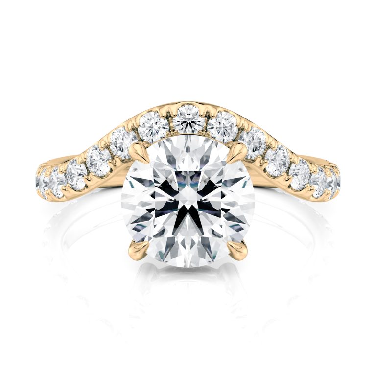 14k yellow gold lab waves pave engagement ring with round shape diamond