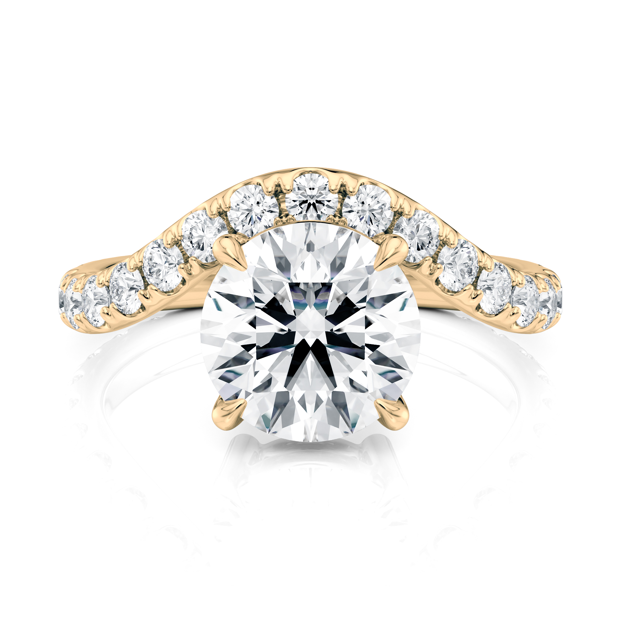 18K Yellow Gold Waves Pave engagement ring