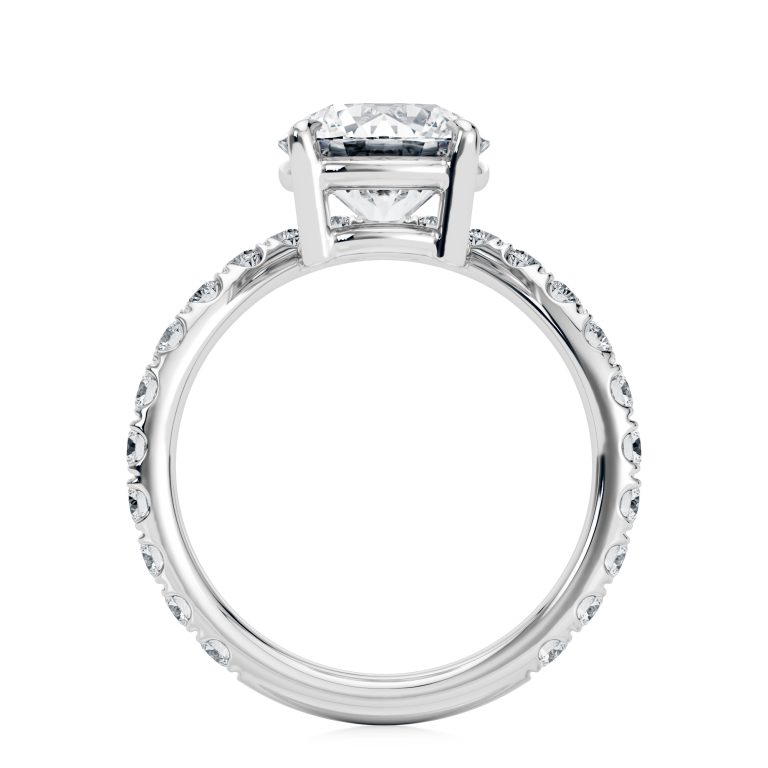 14k white gold natural waves pave engagement ring with round shape diamond