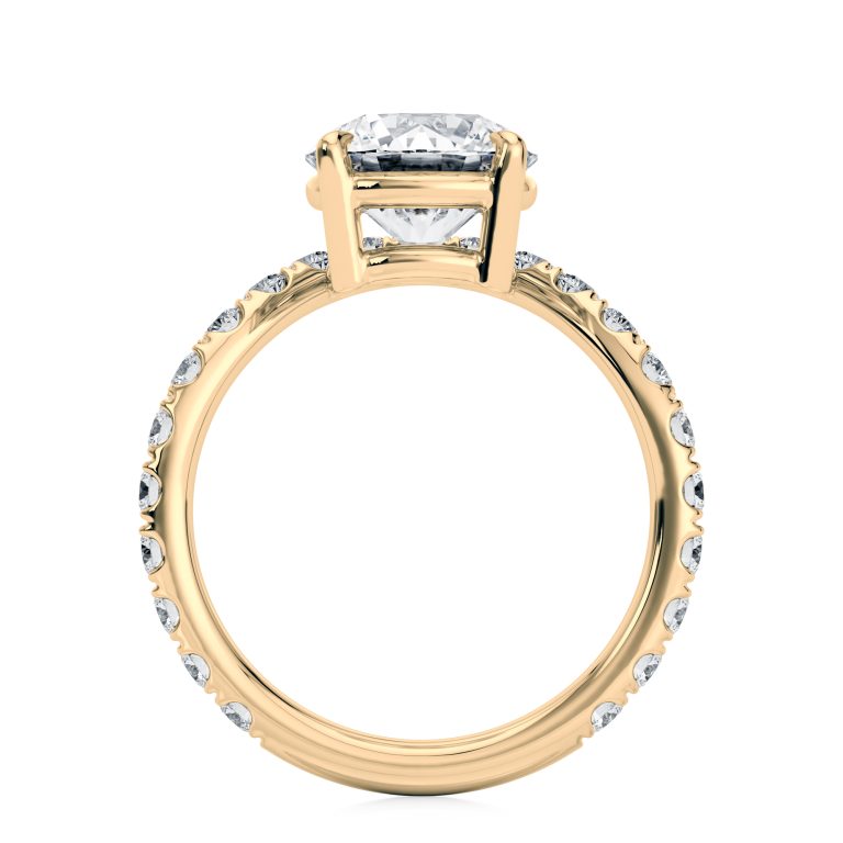 14k yellow gold lab waves pave engagement ring with round shape diamond