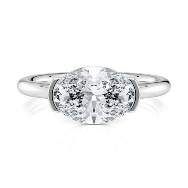 18K White Gold East-West Half Bezel Solitaire Engagement Ring