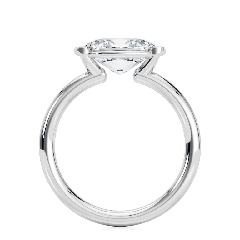 18k white gold east-west half bezel solitaire engagement ring with oval shape diamond