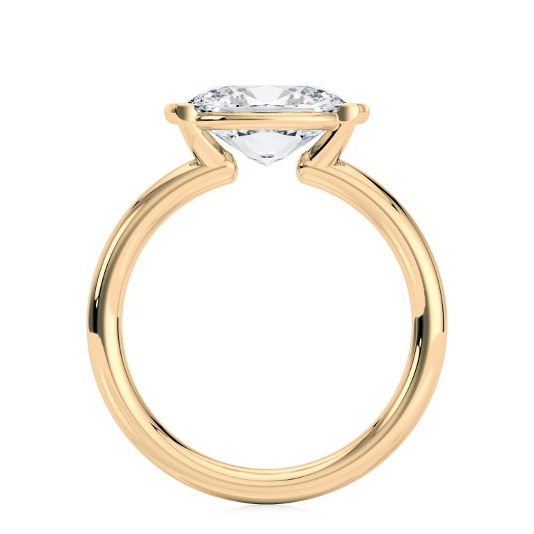 18k yellow gold east-west half bezel solitaire engagement ring with oval shape diamond