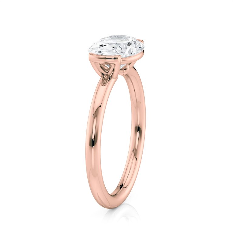 14k rose gold east-west half bezel solitaire engagement ring with oval shape diamond