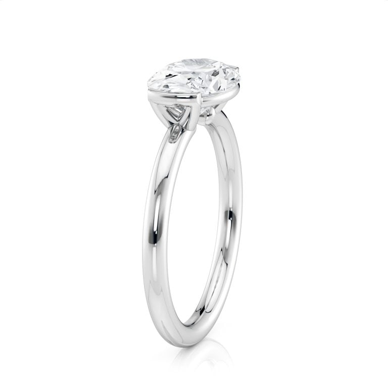 18k white gold east-west half bezel solitaire engagement ring with oval shape diamond