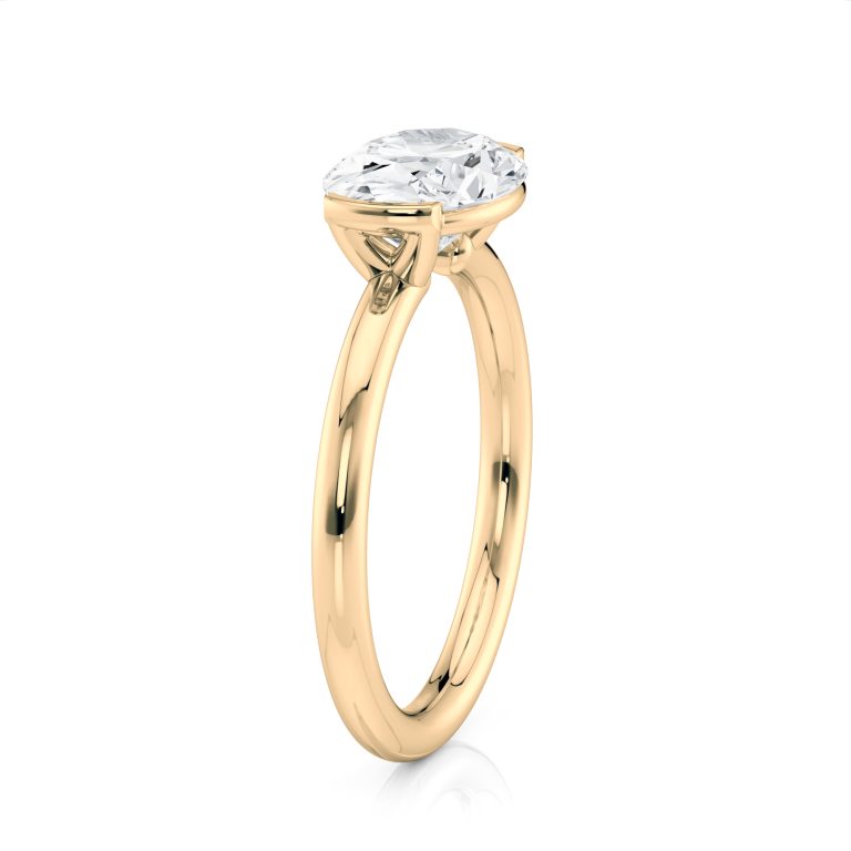 18k yellow gold east-west half bezel solitaire engagement ring with oval shape diamond