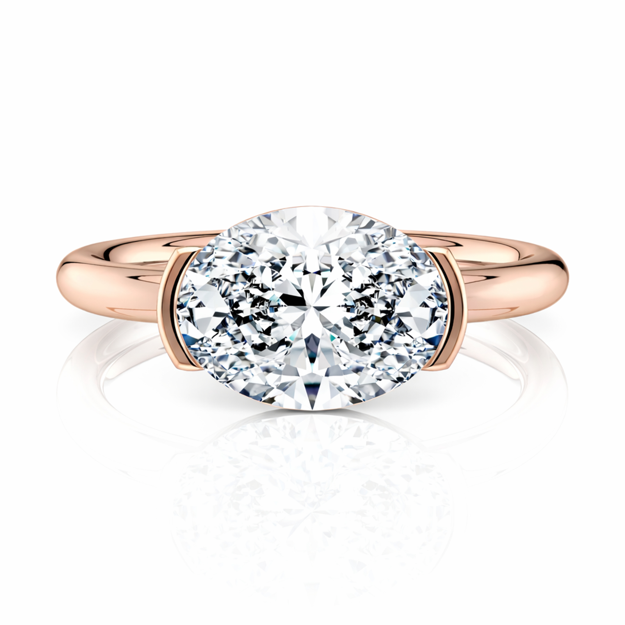 14K Rose Gold East-West Half Bezel Solitaire Engagement Ring