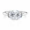14k white gold east-west half bezel solitaire engagement ring with oval shape diamond