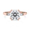 14k rose cathedral baguette lab diamond engagement ring with round shape diamond