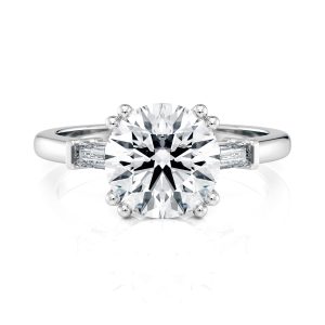 14k White Cathedral Baguette Diamond Engagement Ring