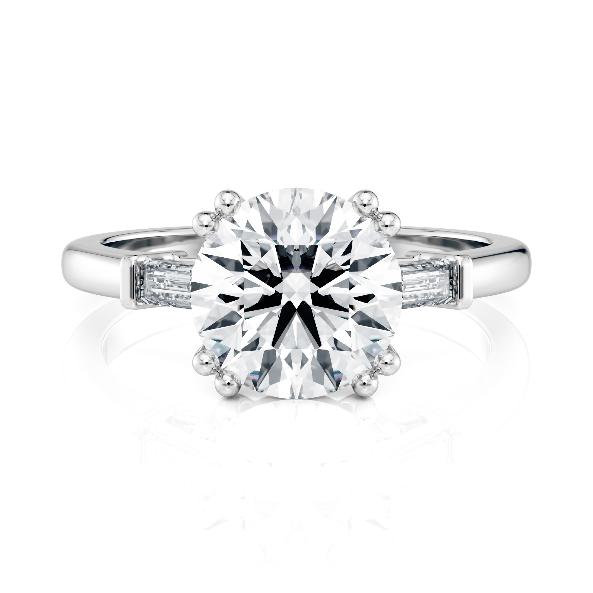 14k White Cathedral Baguette Diamond Engagement Ring