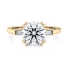 14k yellow cathedral baguette lab diamond engagement ring with round shape diamond