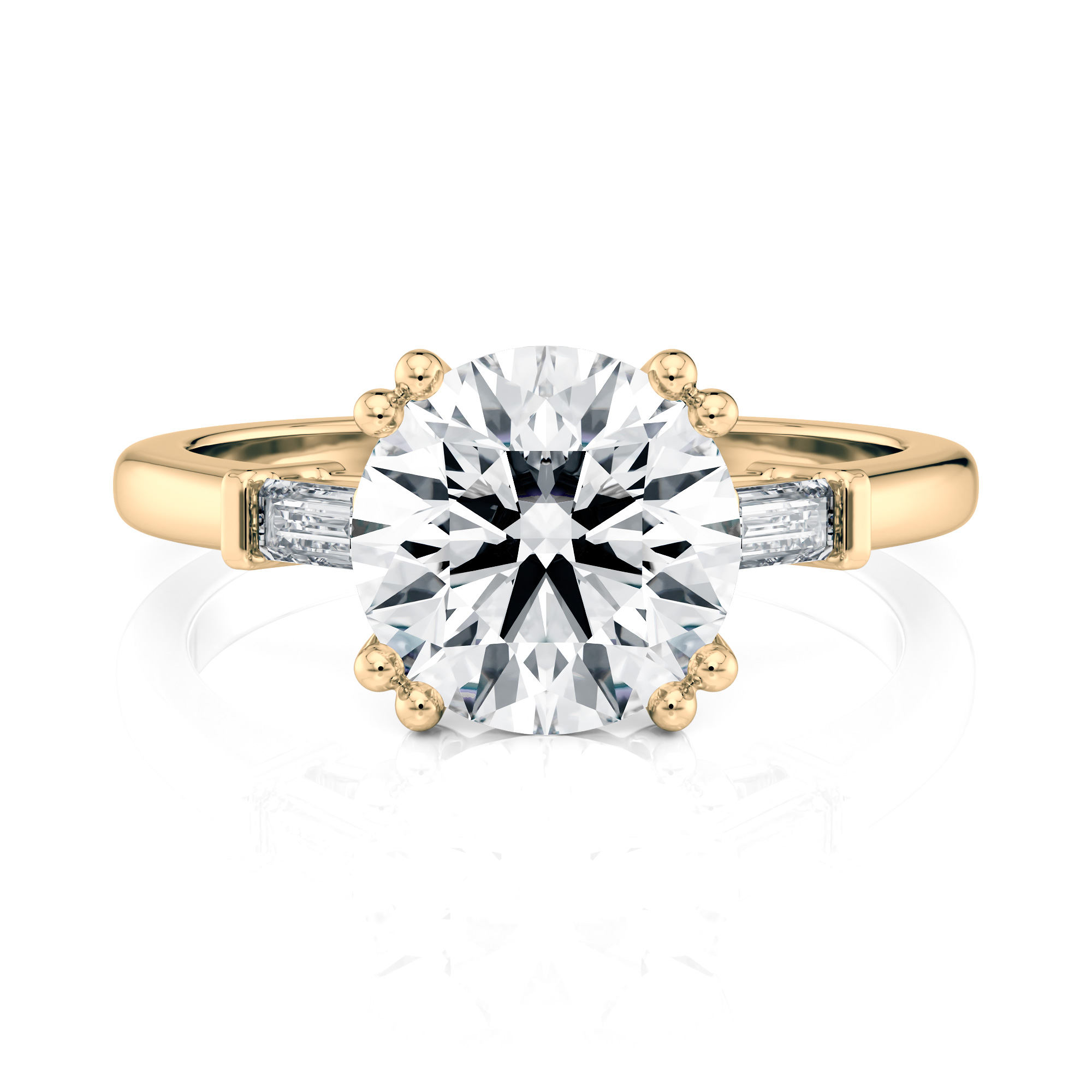 14k Yellow Cathedral Baguette Diamond Engagement Ring