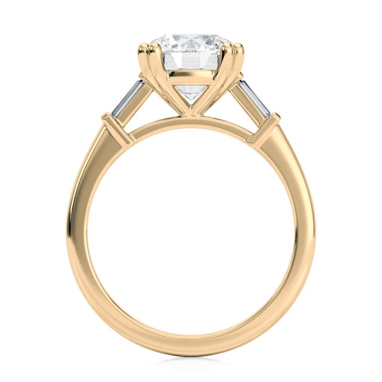 14k yellow cathedral baguette lab diamond engagement ring with round shape diamond