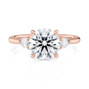 14K Rose Gold Three Stone Pear Diamond Engagement Ring-Sits Flush With A Wedding Band