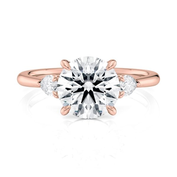 14K Rose Gold Three Stone Pear Diamond Engagement Ring-Sits Flush With A Wedding Band