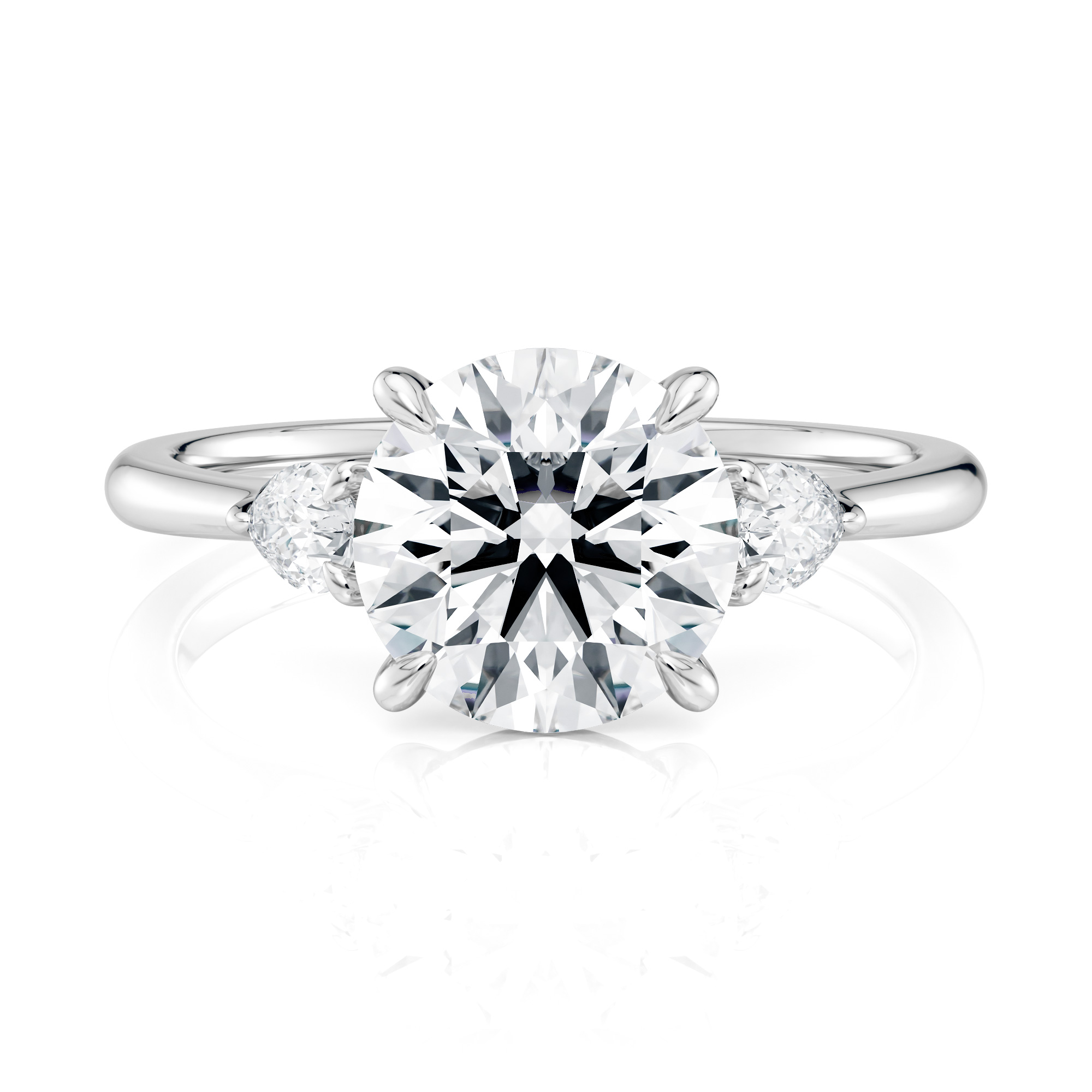 Platinum Three Stone Pear Diamond Engagement Ring-Sits Flush With A Wedding Band