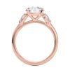 14k rose gold three stone pear lab diamond engagement ring-sits flush with a wedding band with round shape diamond