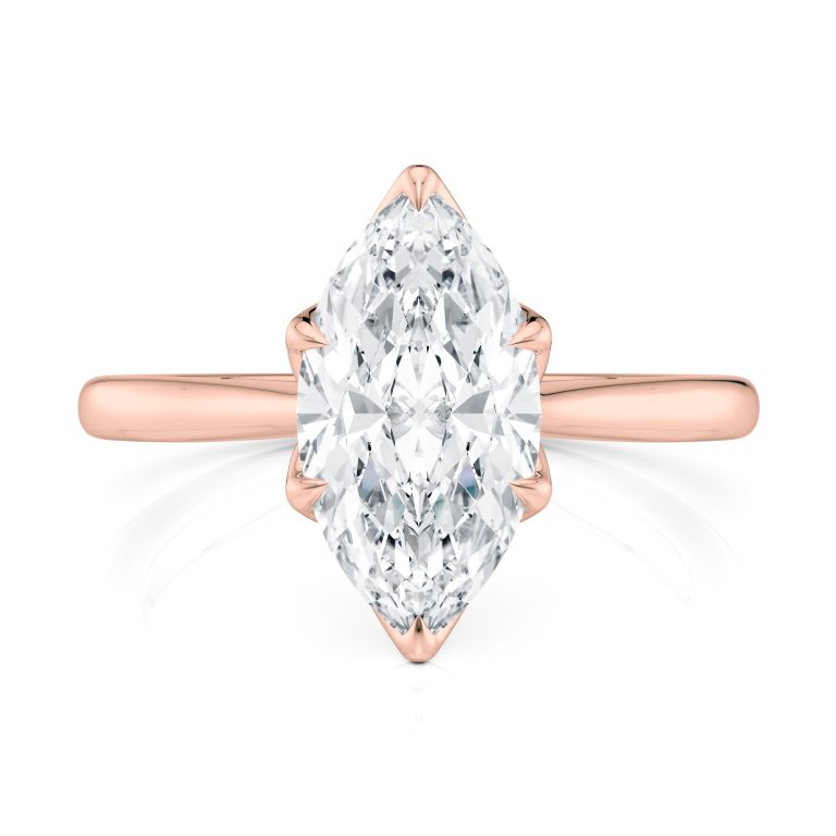 14k rose gold cathedral tulip marquise solitaire with marquise shape diamond