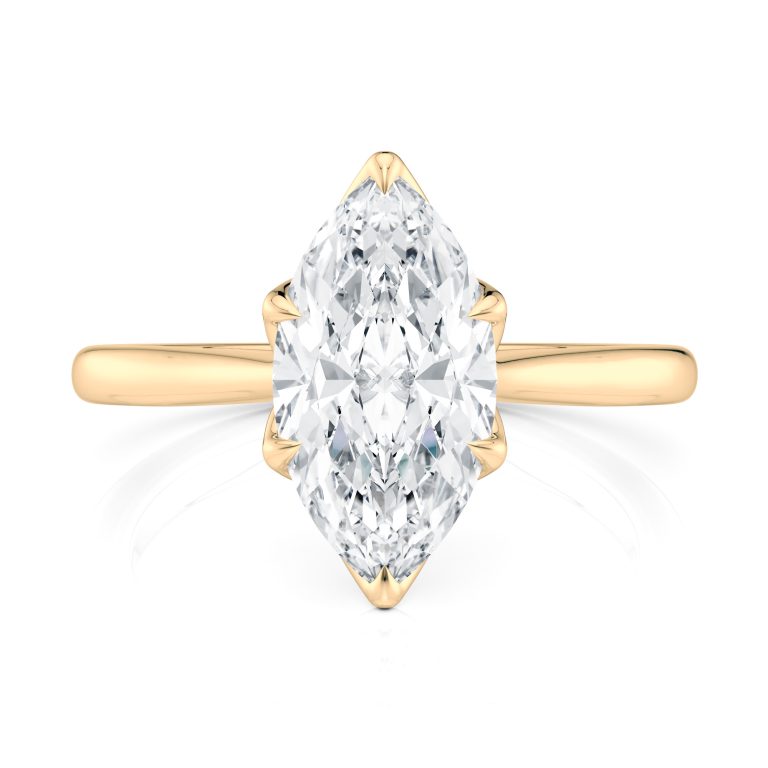 18k yellow gold cathedral tulip marquise solitaire with marquise shape diamond