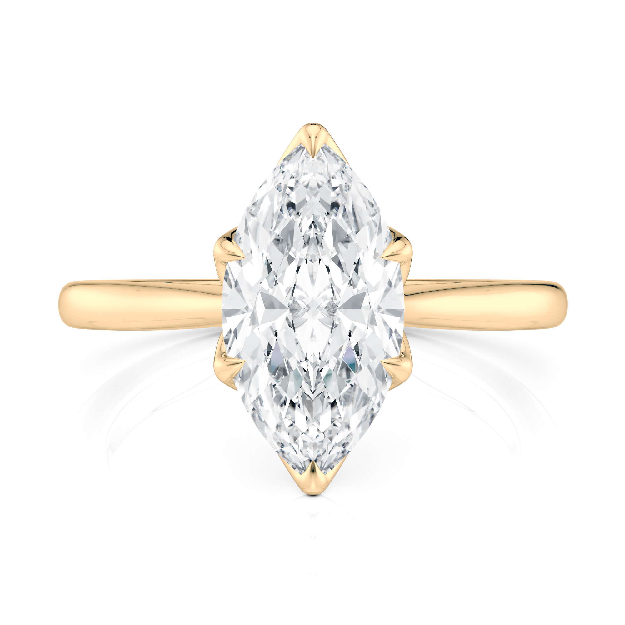 18K Yellow Gold Cathedral Tulip Marquise Solitaire