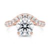 14k rose gold lab waves pave engagement ring with round shape diamond