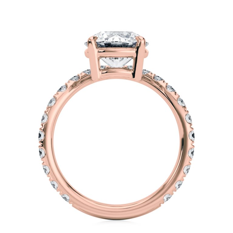 14k rose gold natural waves pave engagement ring with round shape diamond