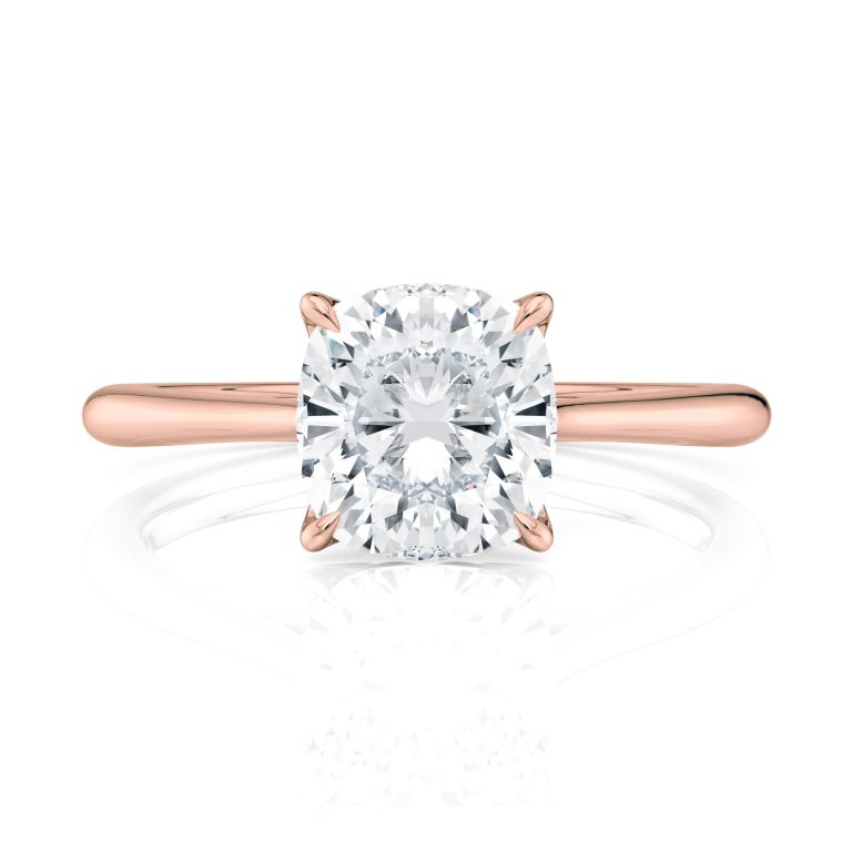 14k rose gold cushion cathedral petal with cushion shape diamond