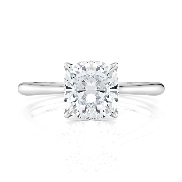 14k white gold cushion cathedral petal with cushion shape diamond