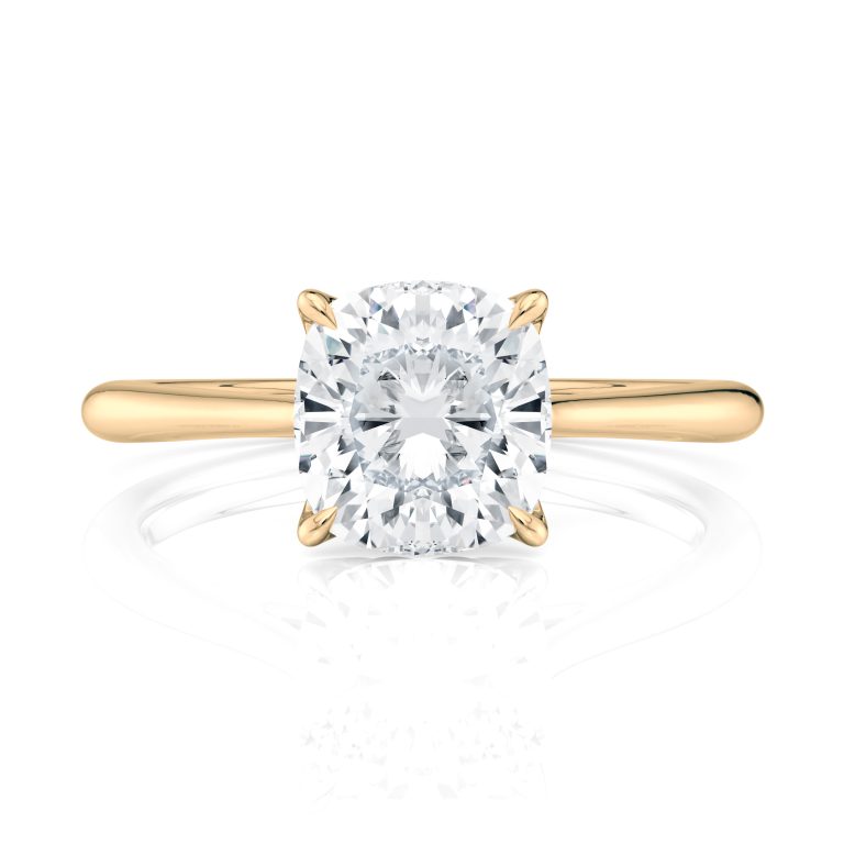 18k yellow gold cushion cathedral petal with cushion shape diamond