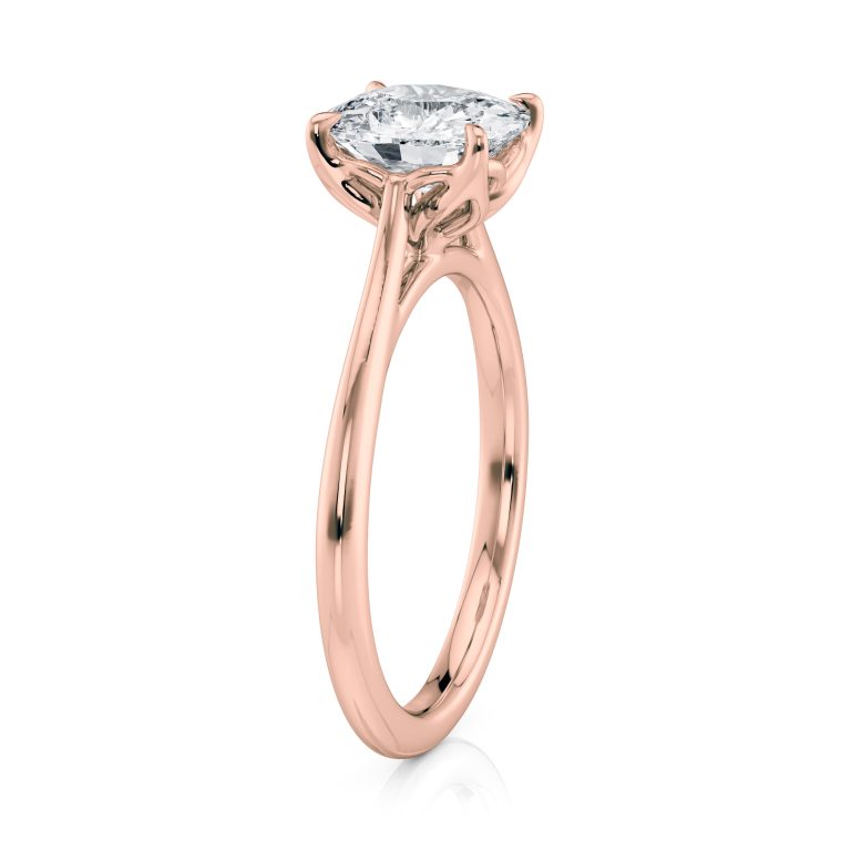 14k rose gold cushion cathedral petal with cushion shape diamond
