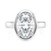 14k white gold bold hybrid bezel oval engagement ring with double claw prongs with oval shape diamond