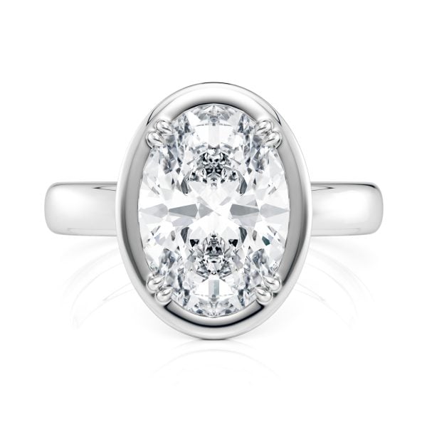 14K White Gold Bold Hybrid Bezel Oval Engagement Ring With Double Claw Prongs