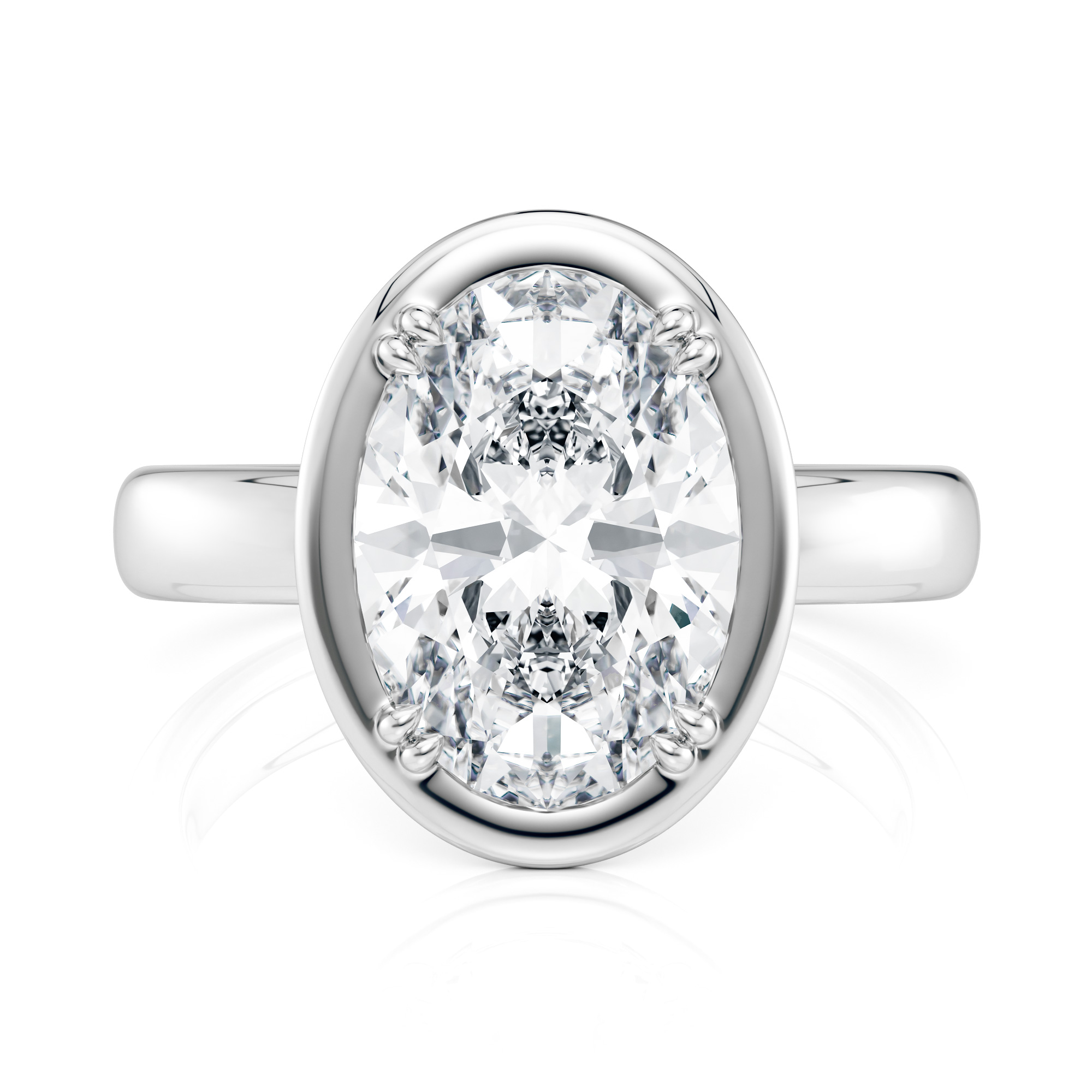 14K White Gold Bold Hybrid Bezel Oval Engagement Ring With Double Claw Prongs