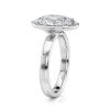14k white gold bold hybrid bezel oval engagement ring with double claw prongs with oval shape diamond