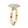 18k yellow gold bold hybrid bezel oval engagement ring with double claw prongs with oval shape diamond
