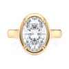 18k yellow gold bold hybrid bezel oval engagement ring with double claw prongs with oval shape diamond