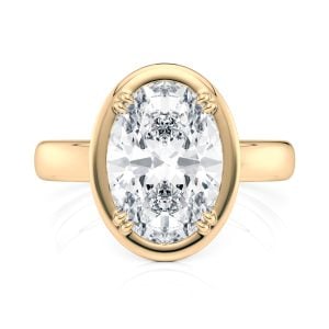 14K Yellow Gold Bold Hybrid Bezel Oval Engagement Ring With Double Claw Prongs 14K Yellow Gold Bold Hybrid Bezel Oval Engagement Ring With Double Claw Prongs
