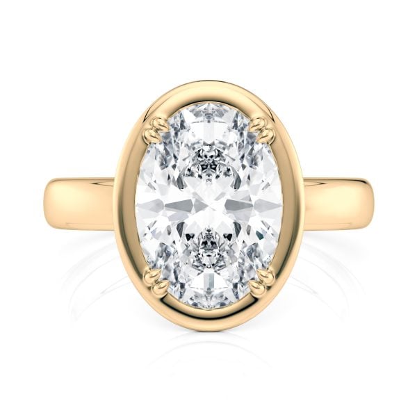 14K Yellow Gold Bold Hybrid Bezel Oval Engagement Ring With Double Claw Prongs