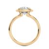 18k yellow gold bold hybrid bezel oval engagement ring with double claw prongs with oval shape diamond