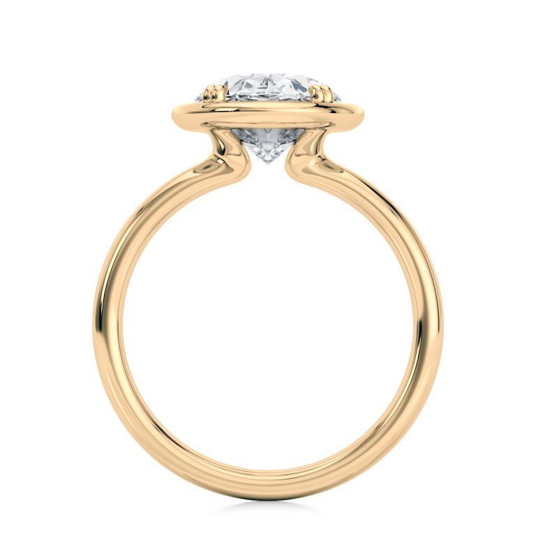 18k yellow gold bold hybrid bezel oval engagement ring with double claw prongs with oval shape diamond