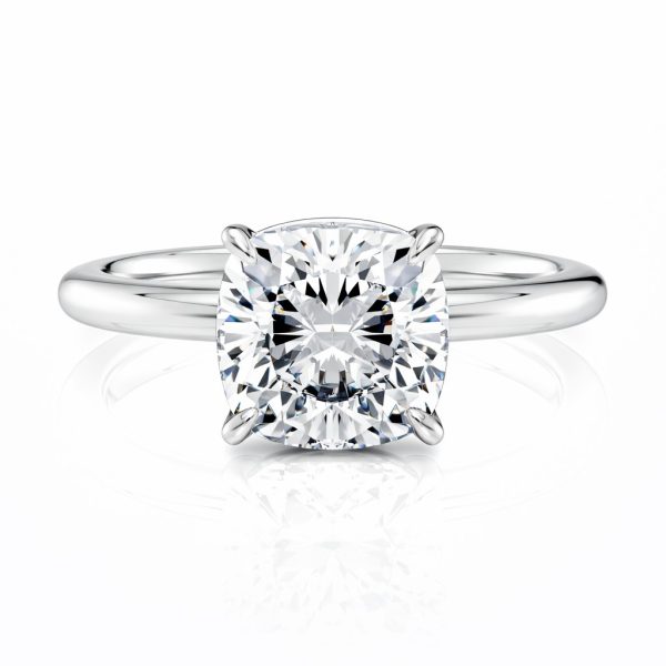 14K White Gold Floating Basket Cushion Cut Solitaire Engagement Ring