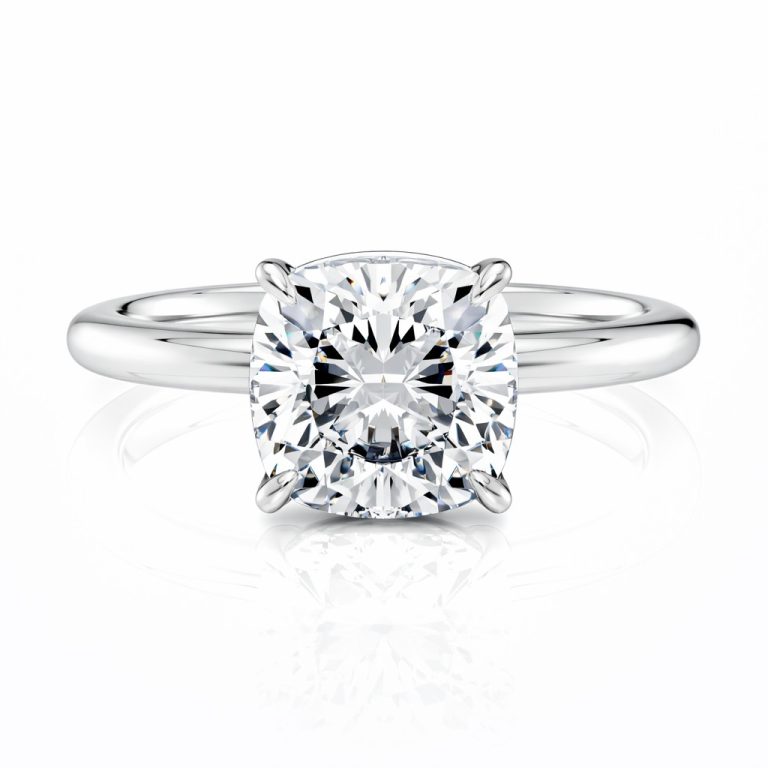 platinum floating basket cushion cut solitaire engagement ring with cushion shape diamond